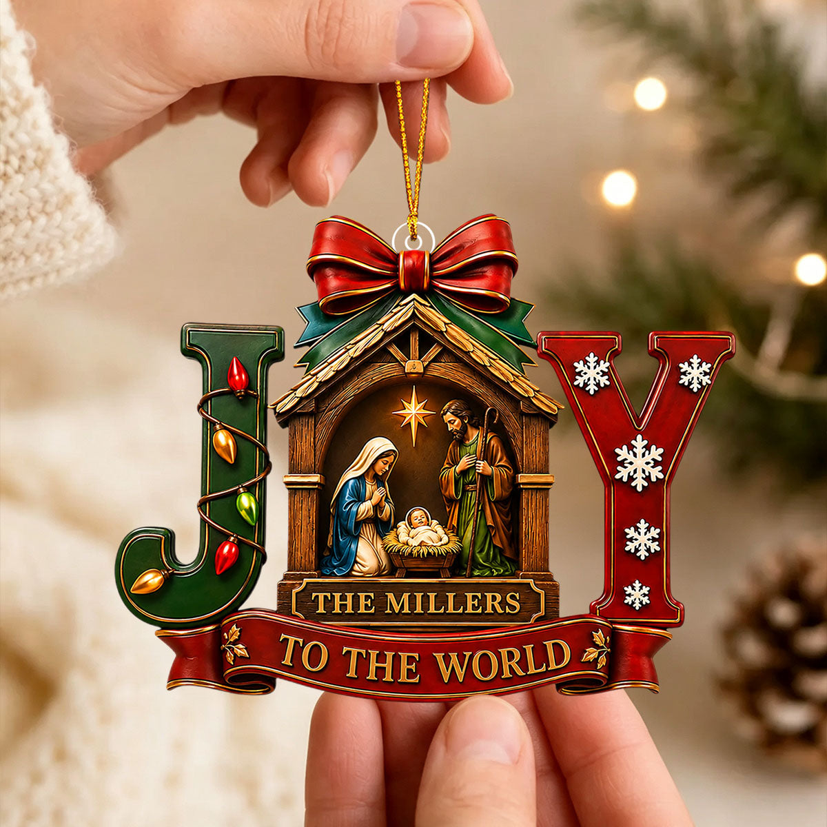 "Joy To The World" – Personalized Christmas Acrylic Hanging Ornament | Holiday Gift For Families
