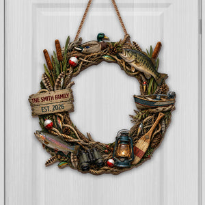"Our Family Fishing" – Personalized Wood Sign Wreath | Gift For Fishing Lovers & Outdoorsmen