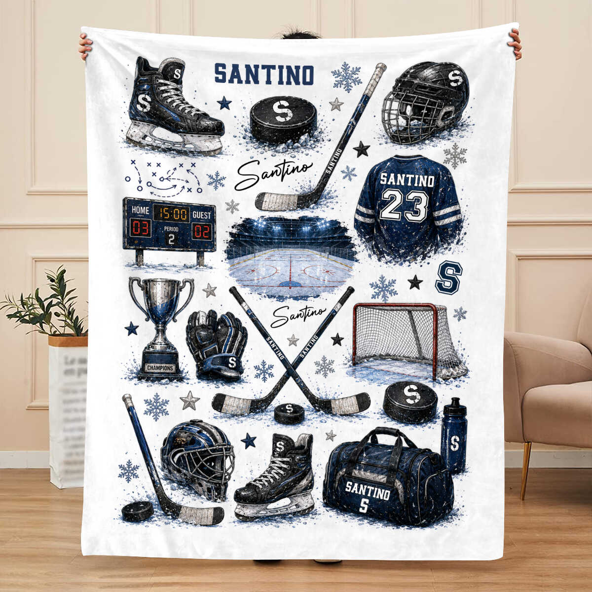Personalized Hockey Baby Blanket With Name – Custom Ice Hockey Throw For Boys | Hockey Nursery Decor & Toddler Gift