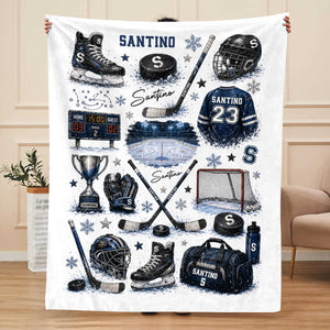 Personalized Hockey Baby Blanket With Name – Custom Ice Hockey Throw For Boys | Hockey Nursery Decor & Toddler Gift