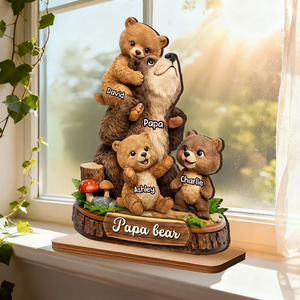 Personalized Daddy Bear 2-Layer Wooden Plaque - Custom Gift For Dad, Grandpa, Father's Day