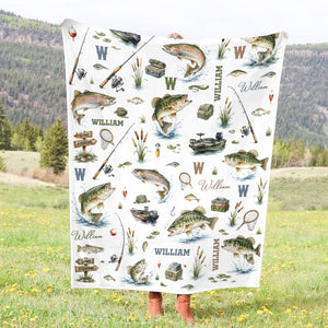 Personalized "Gone Fishing" Blanket – Custom Name Throw For Baby Boy & Toddler | Fish Nursery Decor