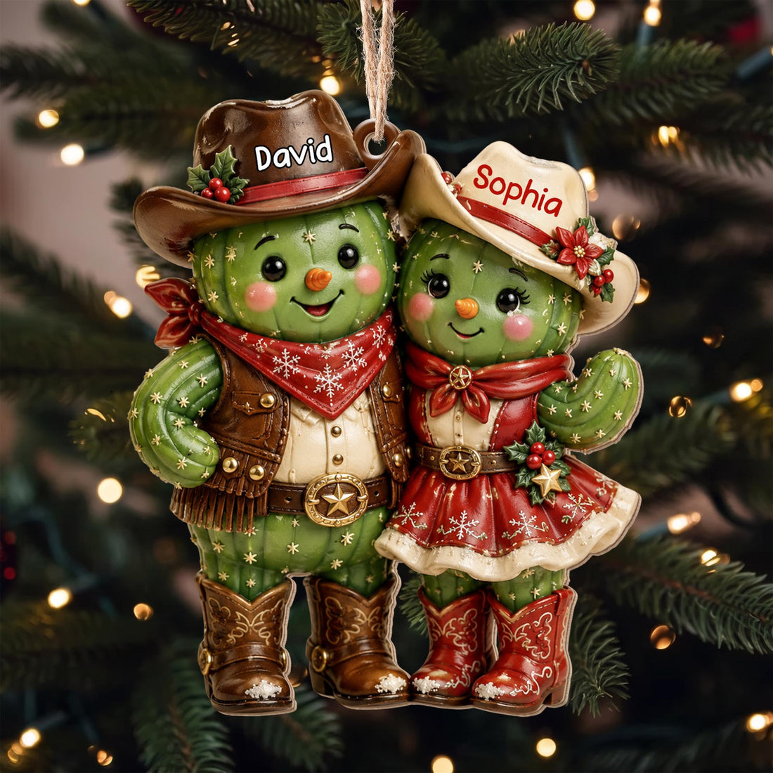 Our First Christmas Together – Personalized Cowboy Couple Wooden Ornament | Custom Keepsake Gift For Couples