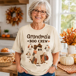 "Grandma's Fall Halloween" – Coquette Faux Patchwork Pattern Shirt | Personalized Gift For Grandma