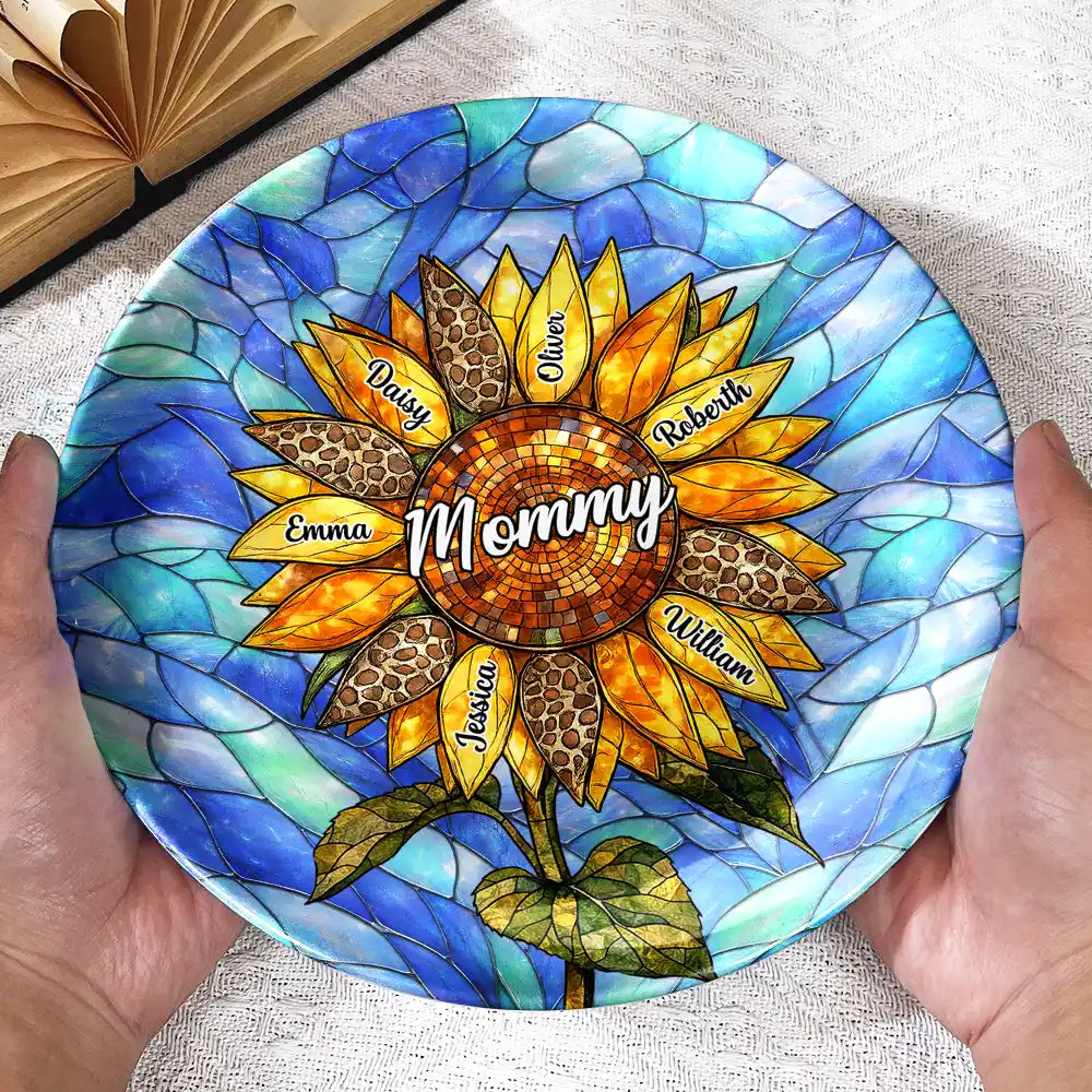 Personalized Sunflower Ceramic Plate – Gift For Nana, Auntie, Mom & Family
