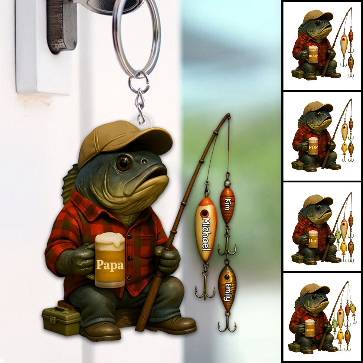 Fishing Dad Acrylic Keychain - Personalized Gift For Dad,Grandpa