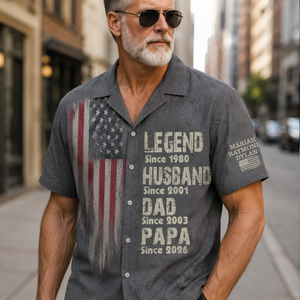 Father's Day Gift For Grandpa – Personalized Hawaiian Shirt "Legend: Husband, Dad, Papa" With American Flag