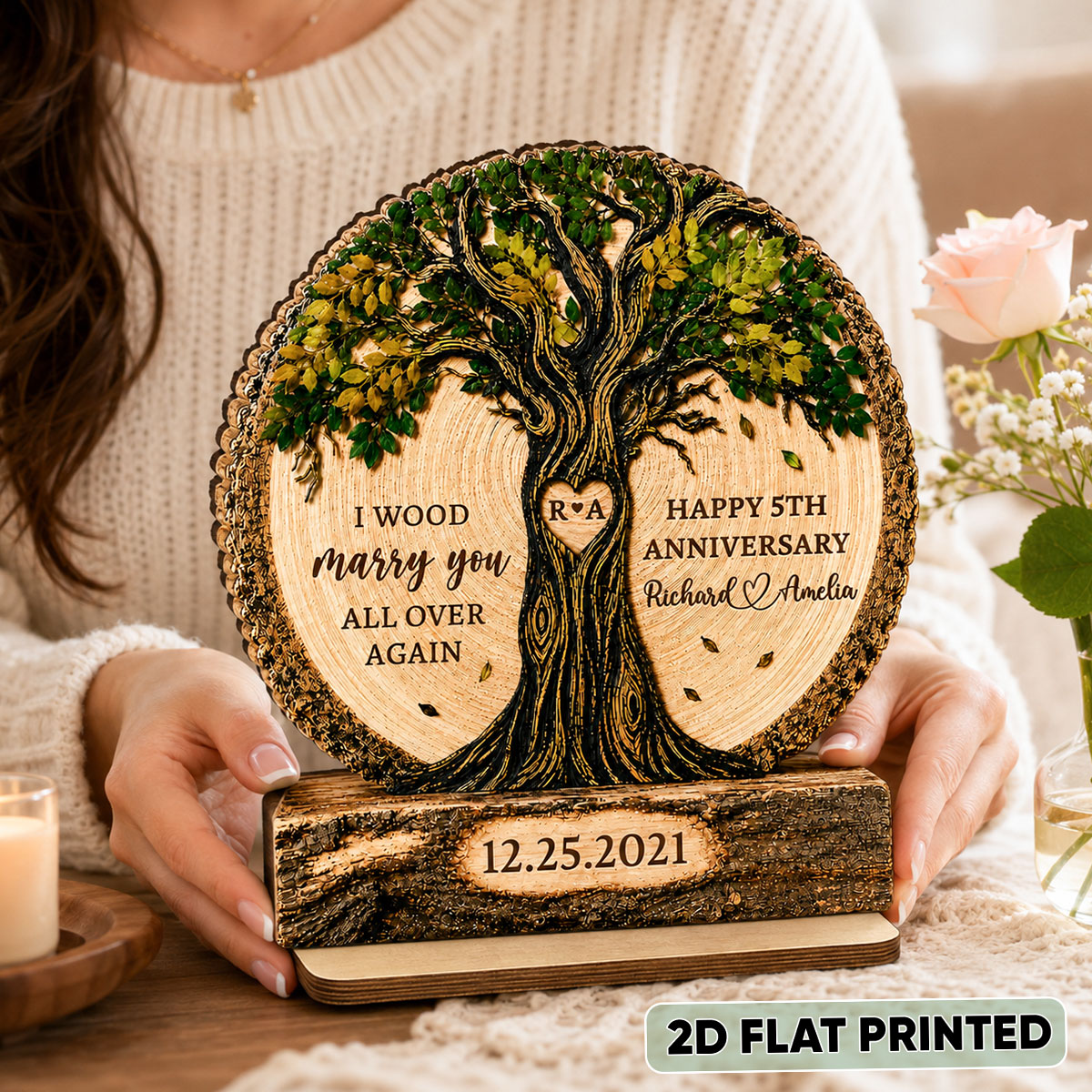 "I Wood Marry You" – Couple Tree Personalized Wooden Plaque | Gift For Couples