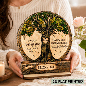 "I Wood Marry You" – Couple Tree Personalized Wooden Plaque | Gift For Couples