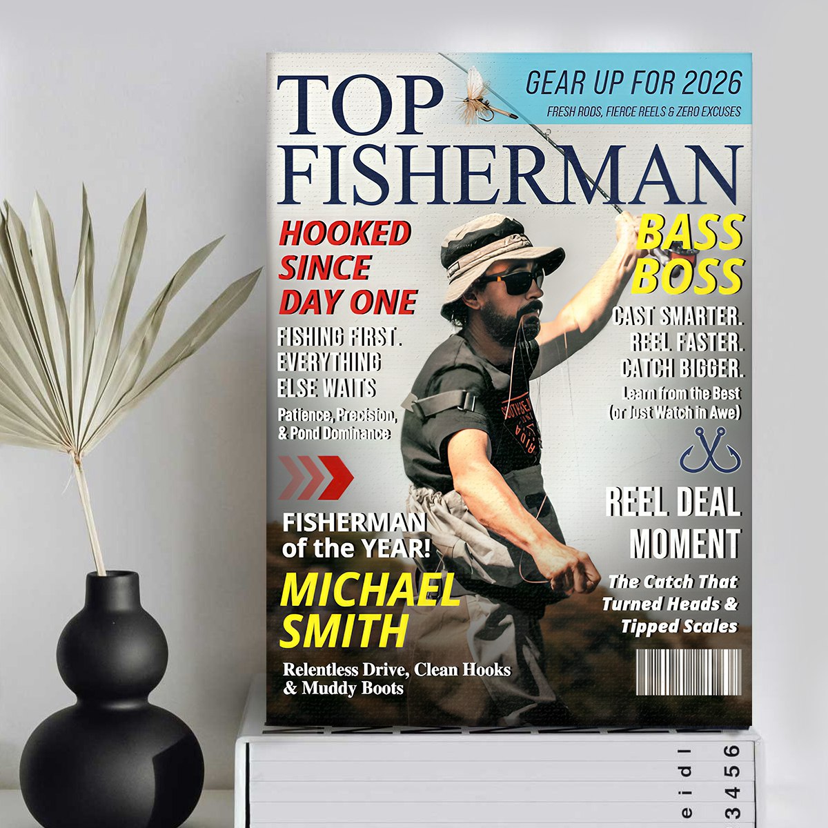 Custom Fishing Magazine Cover, Personalized Fishing Gifts for Men, Fly Fishing Gifts for Him, Fishing Dad Gift, Angler Funny Fisherman Gift