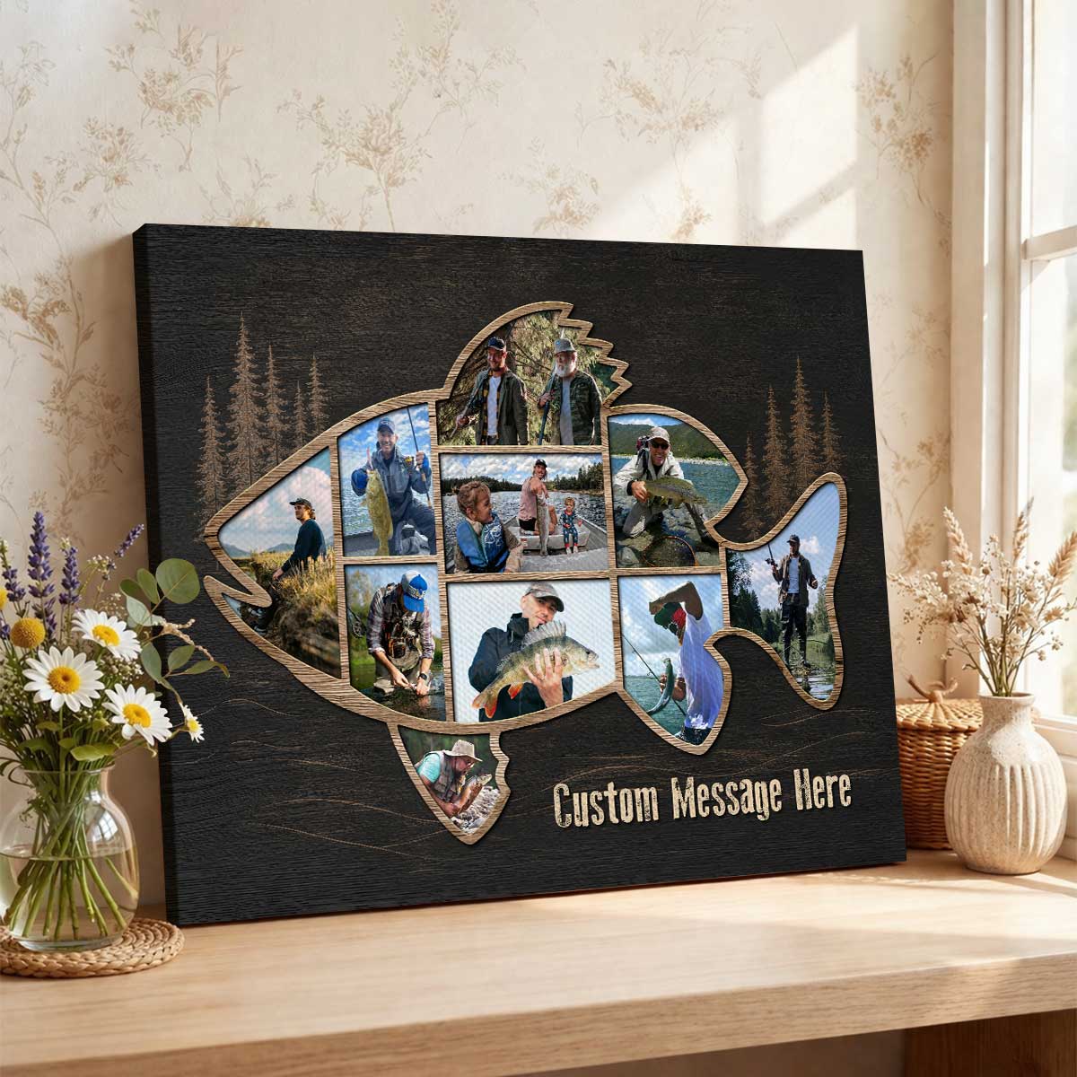 Personalized Fish Shape Canvas – Fishing Wall Art Gift For Dad & Cabin Decor