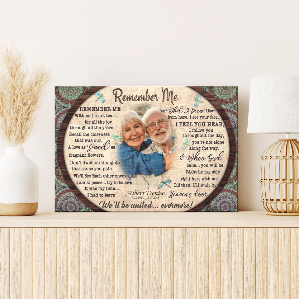 Personalized Canvas Prints, Custom Photo, Loss Of Mom, Loss Of Dad, Mandala Pattern Remember Me Canvas