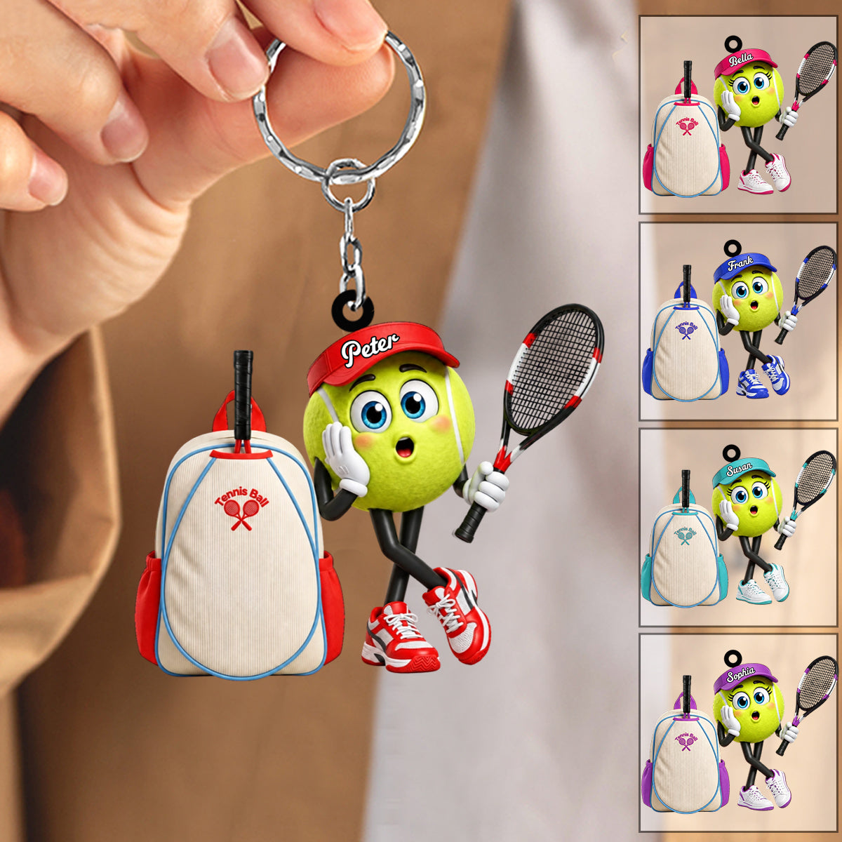 Surprised Tennis Ball Mascot Personalized Male & Female Tennis Keychain
