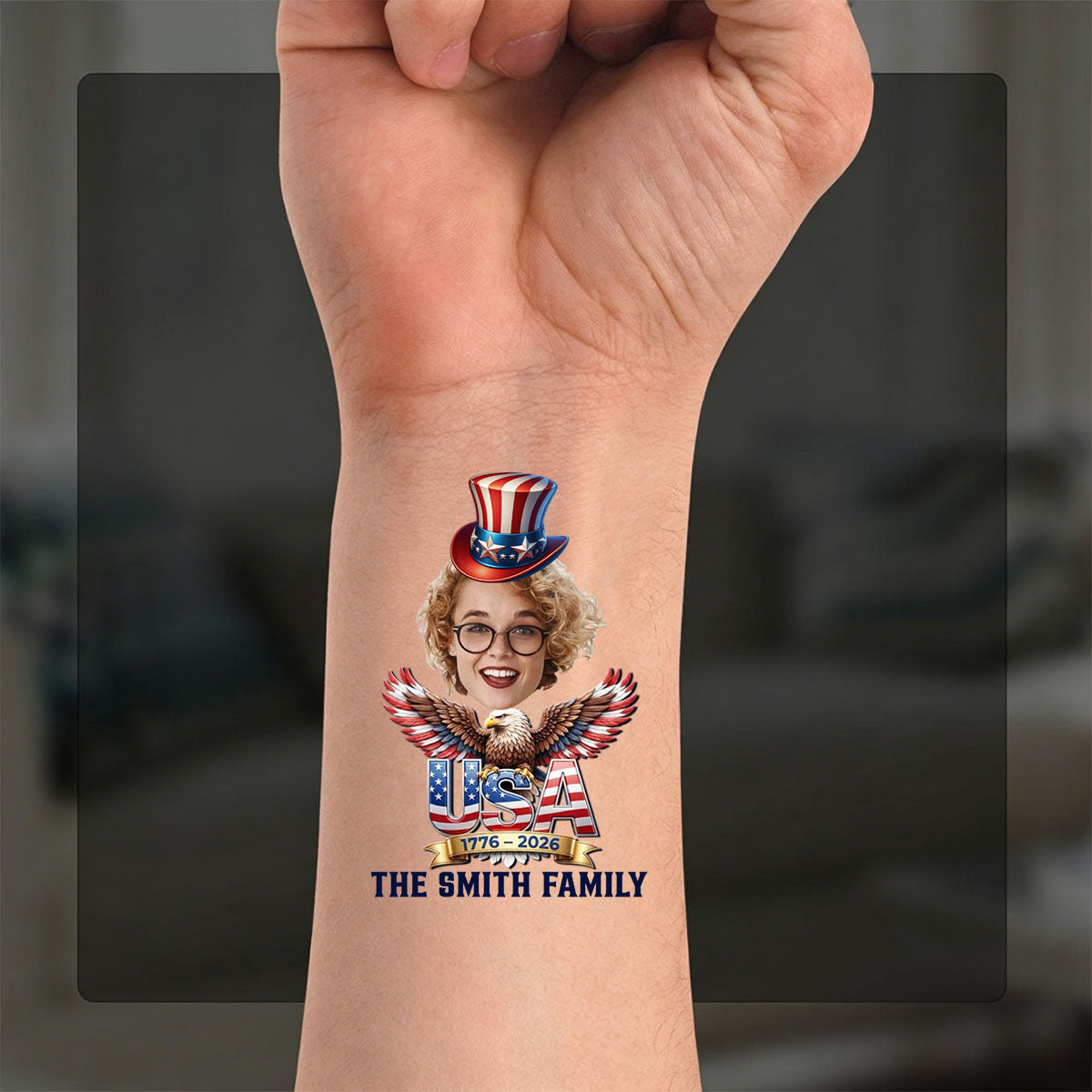 Custom Party Tattoo- Personalized America 250th Anniversary Gifts For Mom, Dad, Brother, Sister, Kids