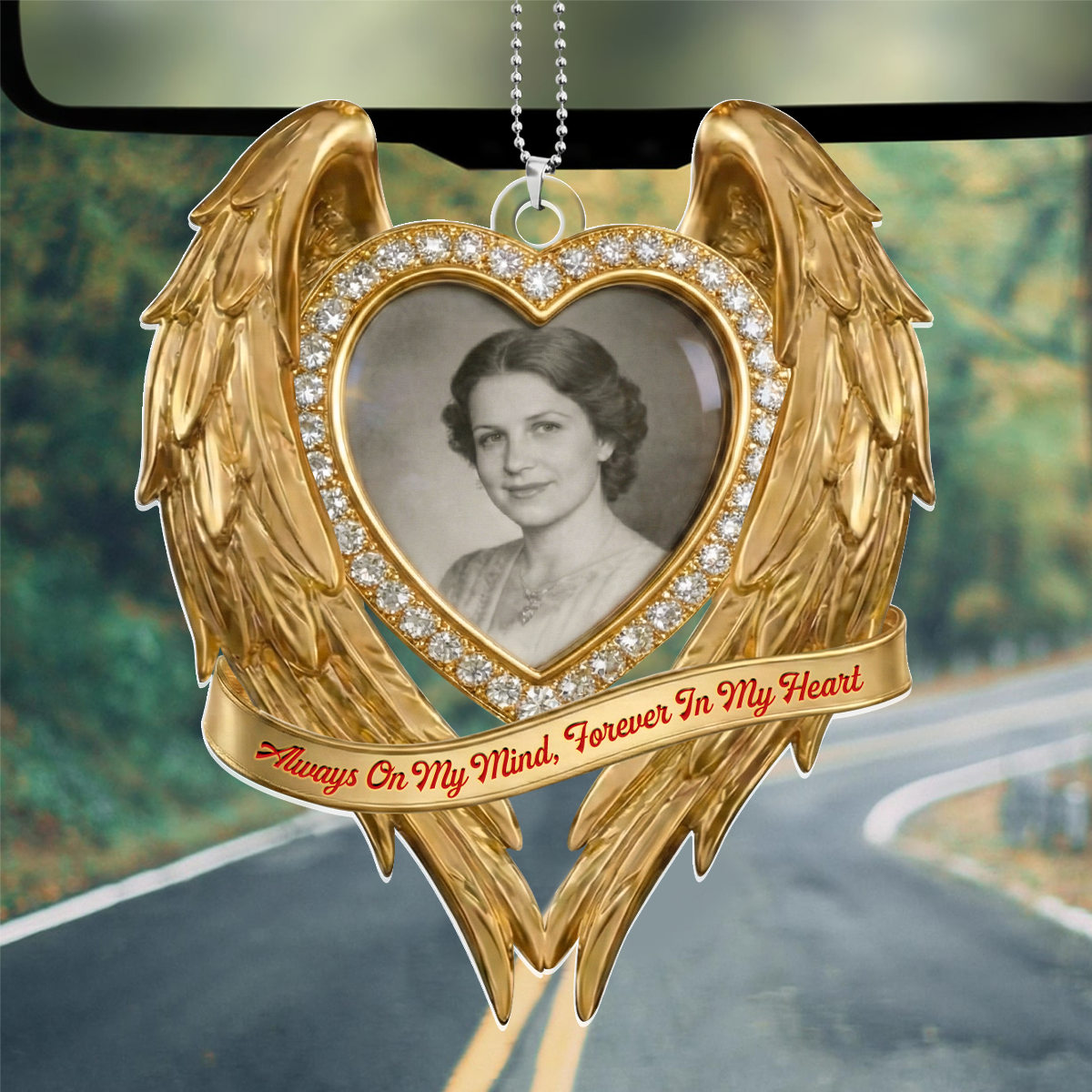 Golden Memorial Heart Wings - Personalized Heart Photo Acrylic Ornament