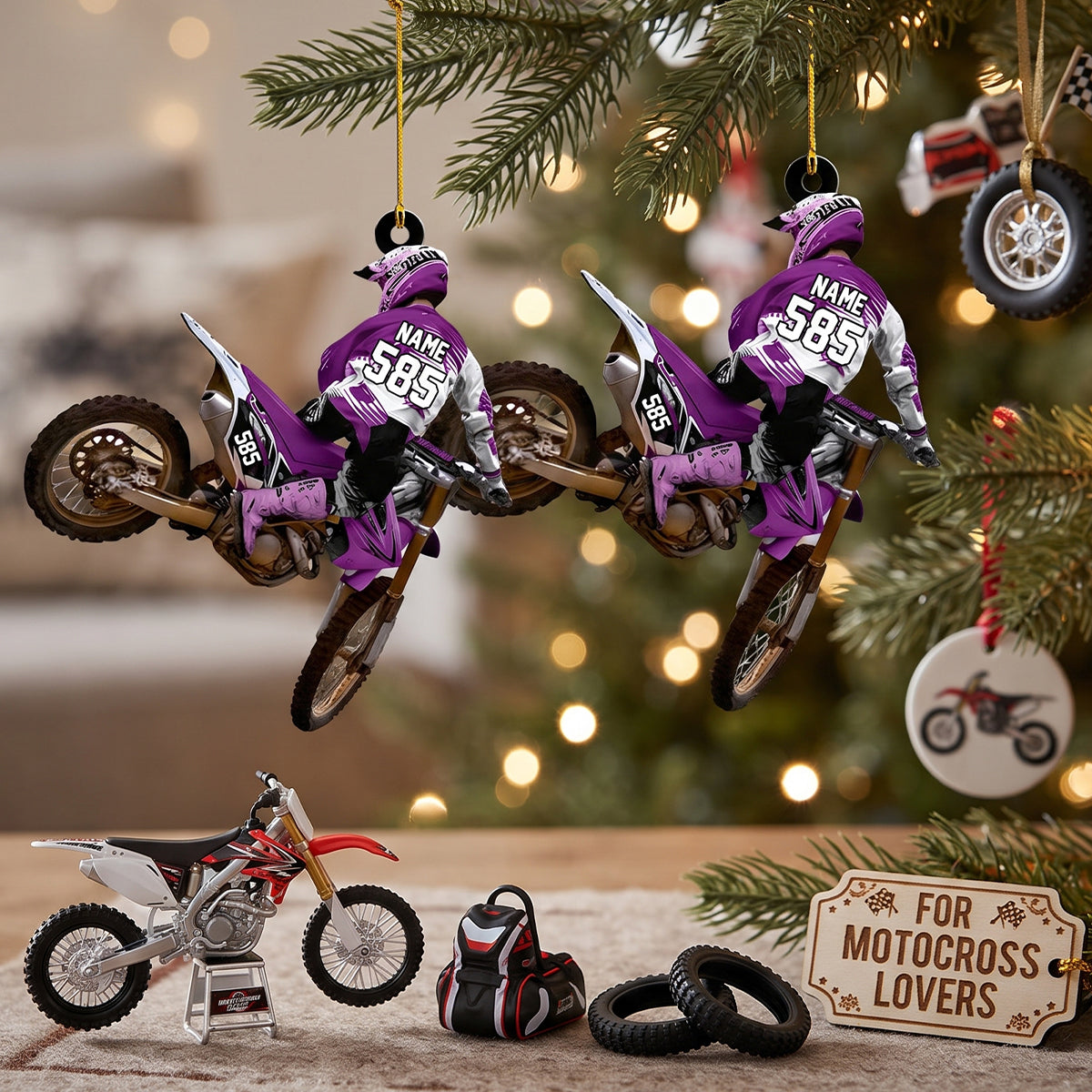 Personalized Motocross Racer Christmas Ornament – Custom Name & Number Keepsake | Gift For Dirt Bike Riders & Motocross Lovers