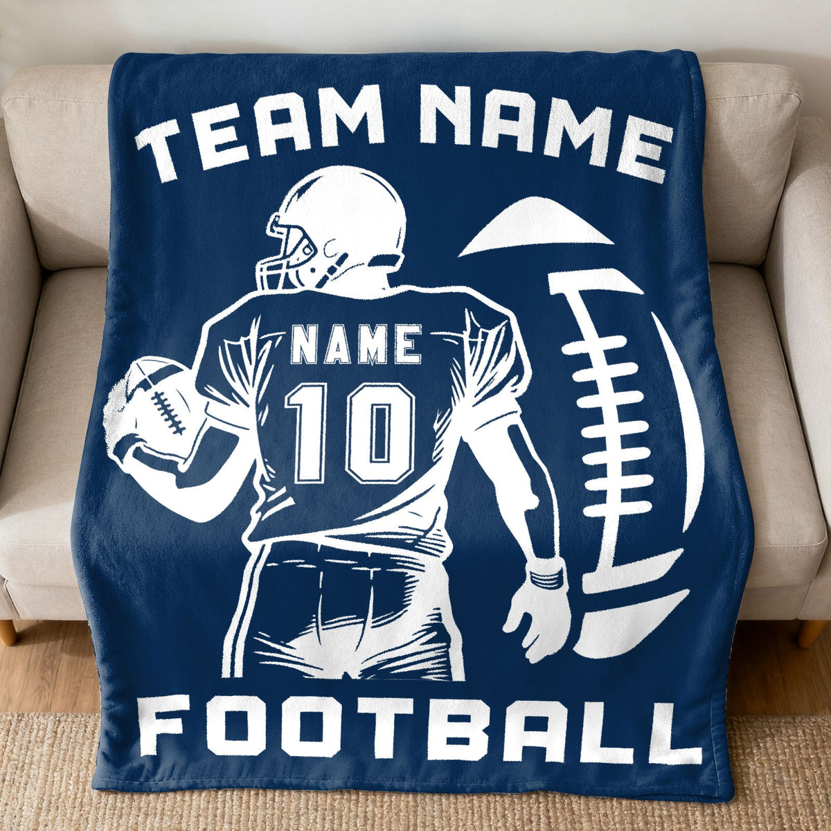 Personalized Football Blanket with Name Jersey Number, Custom Football Throw Blanket