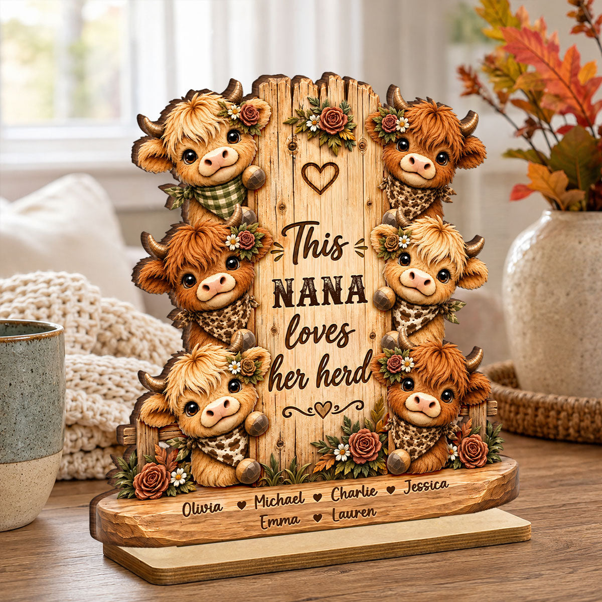 Personalized "This Grandma Loves Her Herd" Wooden Plaque – Cozy Fall Gift For Grandma