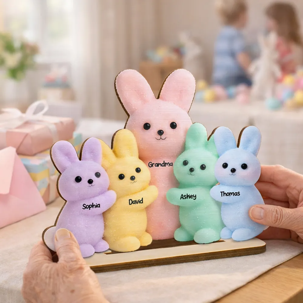 Grandma and Grandkids Bunnies - Personalized Wooden Plaque - Easter Decor Gift for Grandma, Mom
