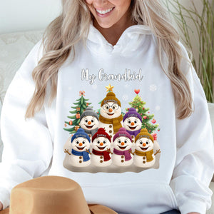 Grandma Snowman With Grandkids Lovely - Personalized Pure Cotton Hoodie