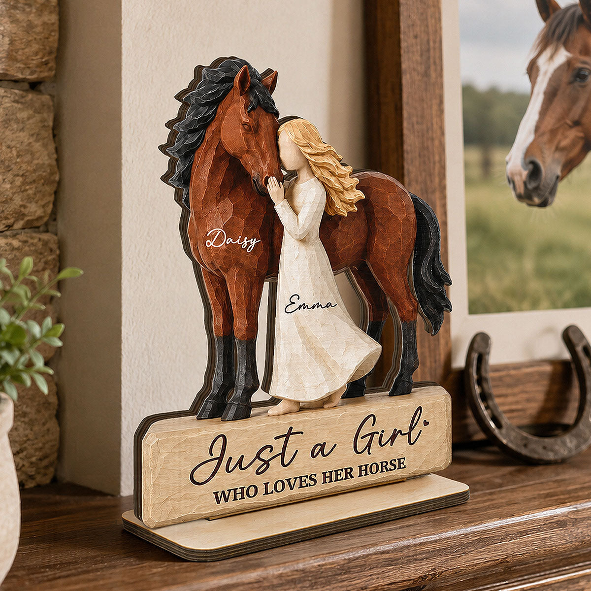 Personalized "Girl Standing With Horse" Wooden Plaque – Keepsake For Horse Lovers