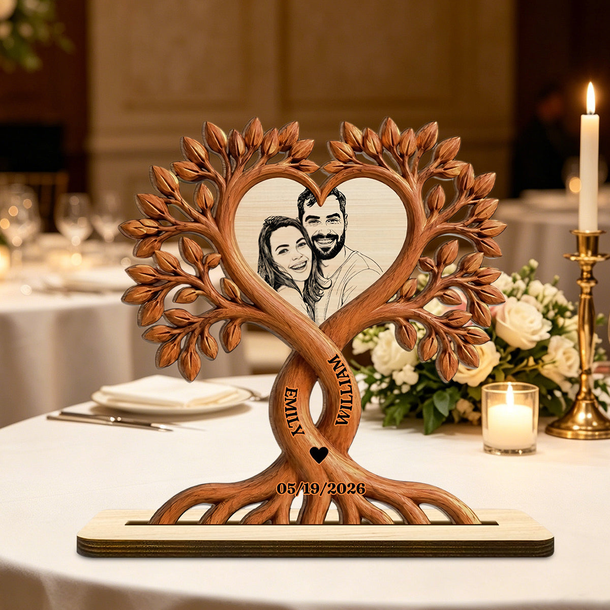 Love Forever Tree - Personalized Custom Wood Plaque With Flat Base