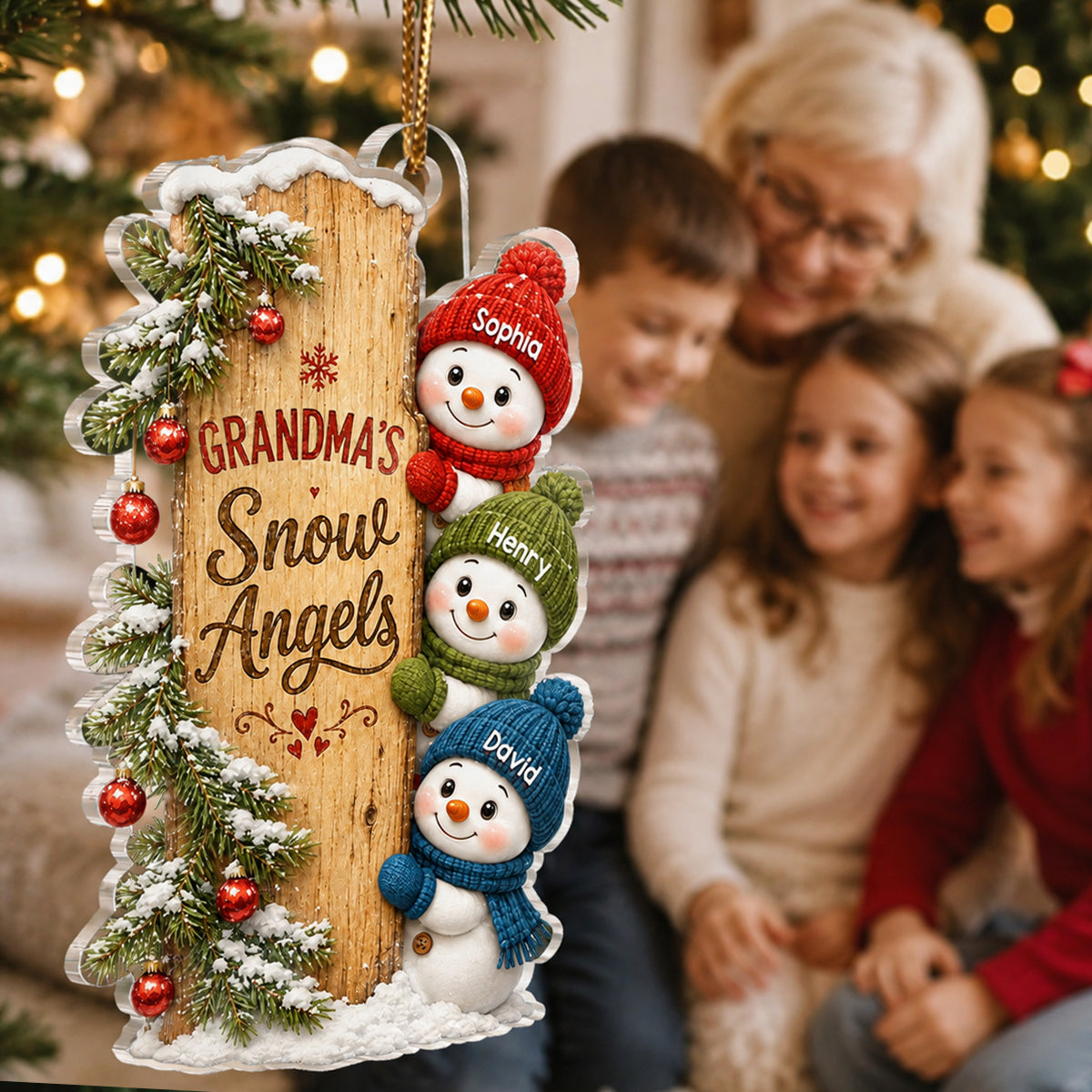 "Grandma's Snow Angels" – Personalized Acrylic Ornament | Christmas Gift For Grandma