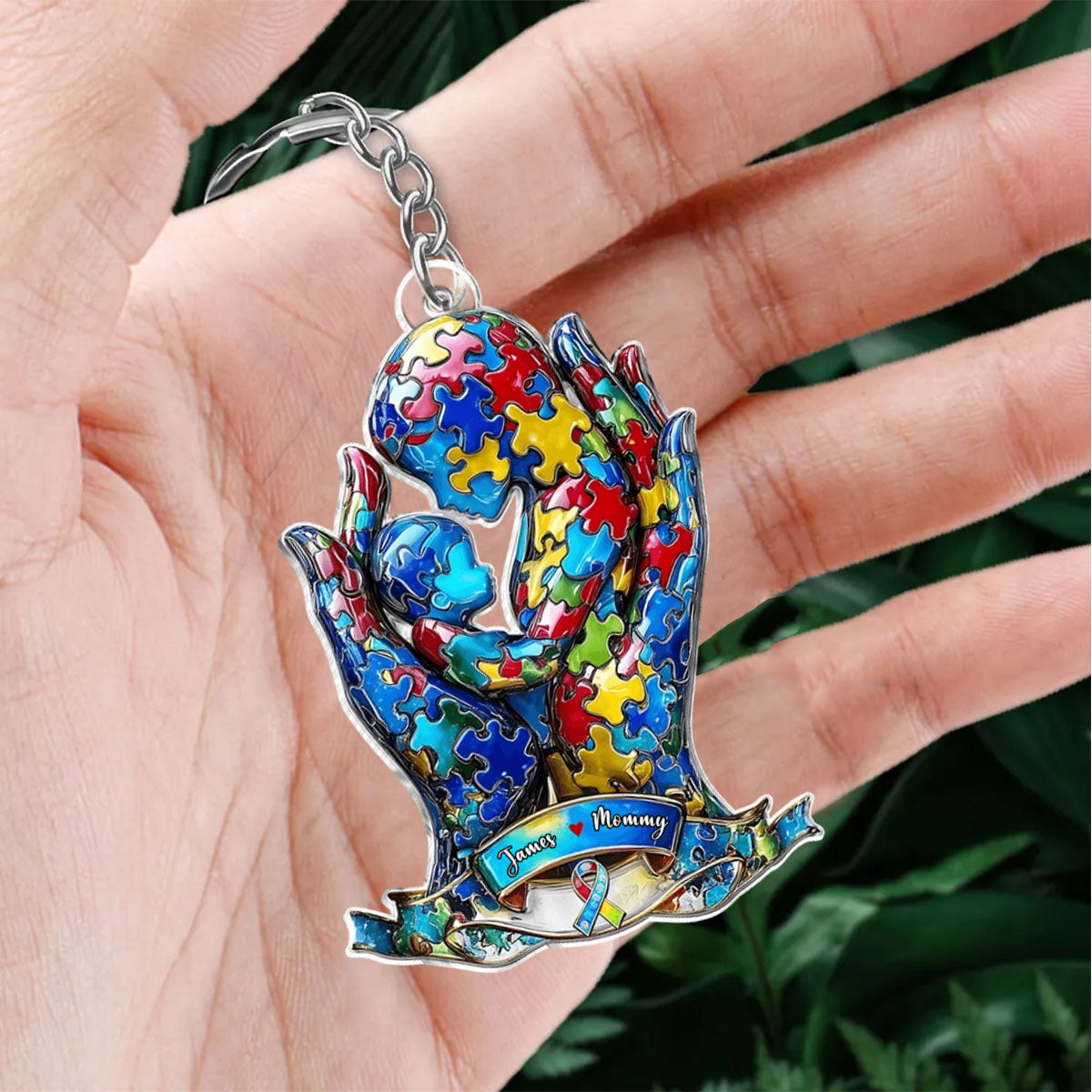 Mom And Kid - Personalized Autism Awareness Keychain