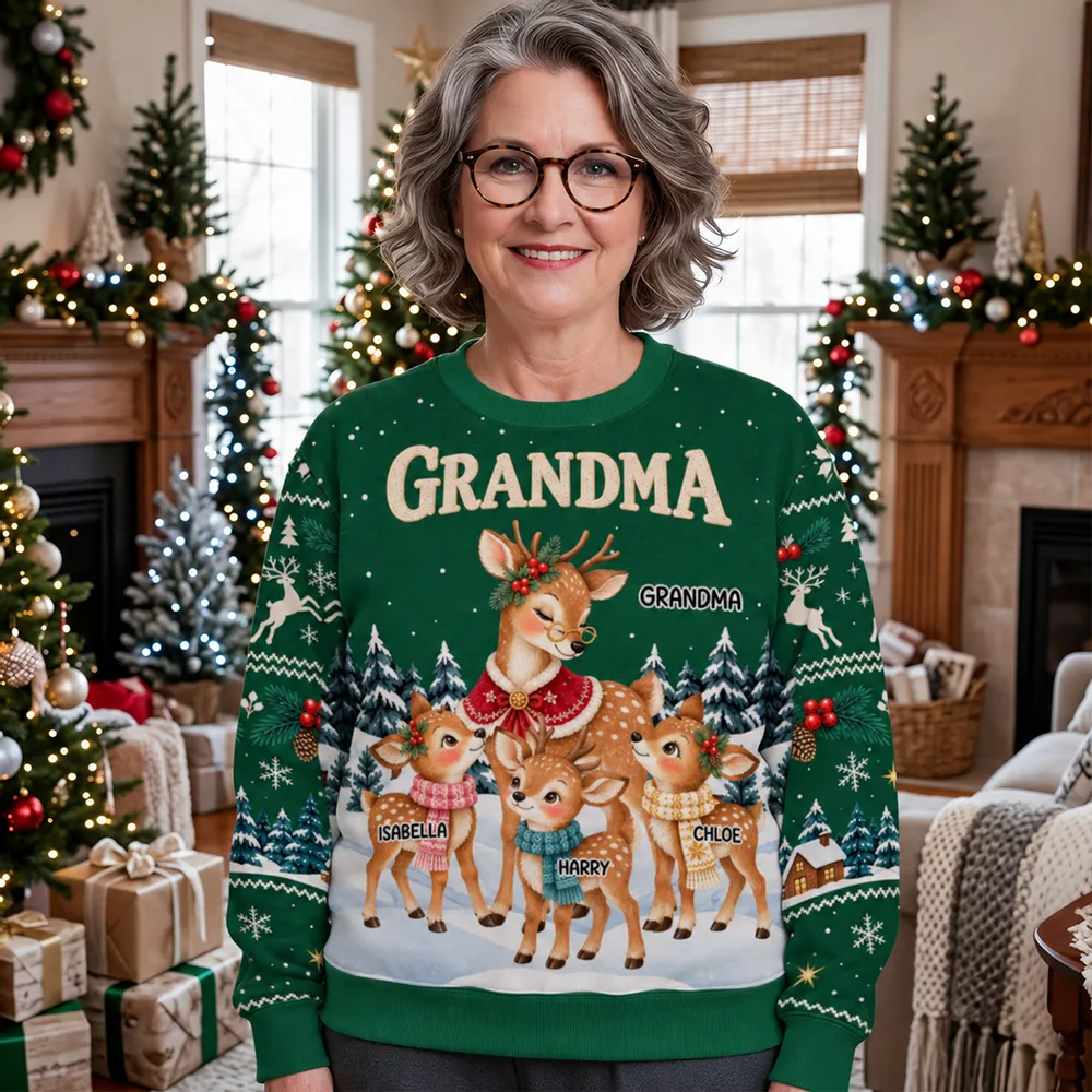 Personalized Reindeer Winter Love All-Over Print Sweatshirt – Custom Name Cozy Christmas Sweater
