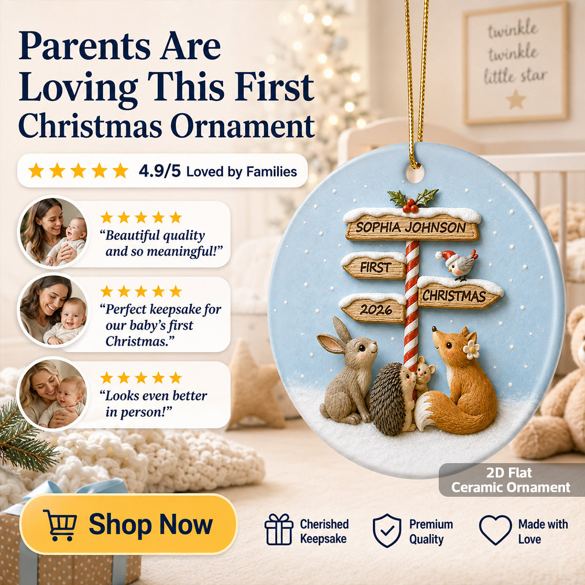 Personalized "Baby's First Christmas" North Pole Ornament – Ceramic Keepsake For Baby's 1st Christmas