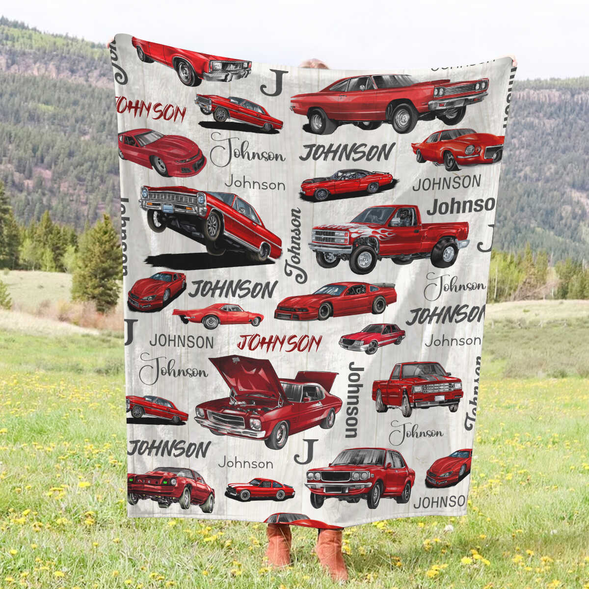 "Classic Muscle Car" Personalized Blanket – Custom Name Fleece Throw For Car Enthusiasts