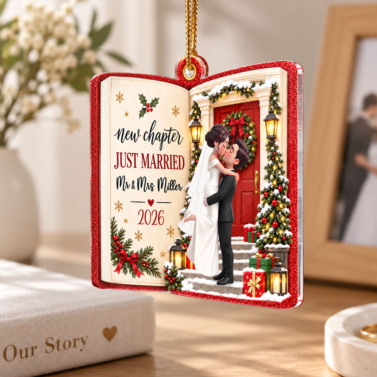 "Just Married – New Chapter, New Memories" – Personalized Acrylic Ornament | Christmas Tree Keepsake For Couples