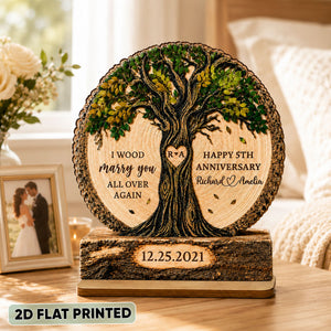 "I Wood Marry You" – Couple Tree Personalized Wooden Plaque | Gift For Couples