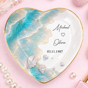 Personalized Ceramic Jewelry Dish – "Our Love Is Like The Ocean Waves" Design | A Romantic Keepsake Gift For Couples