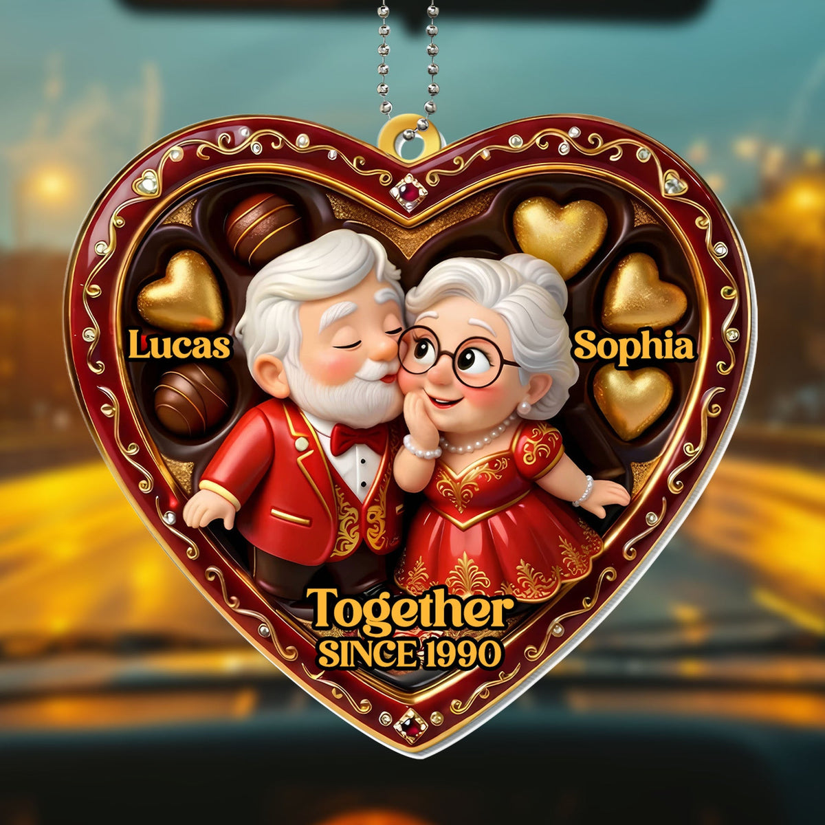"Together Since [Year]" Heart Ornament With Elderly Couple – Personalized Gift For Grandparents & Couples
