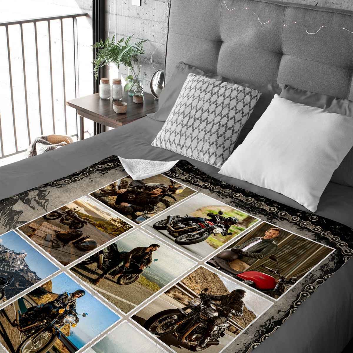 Custom Motorcycle Photo Collage Blanket – Personalized Biker Gift For Dad & Riders