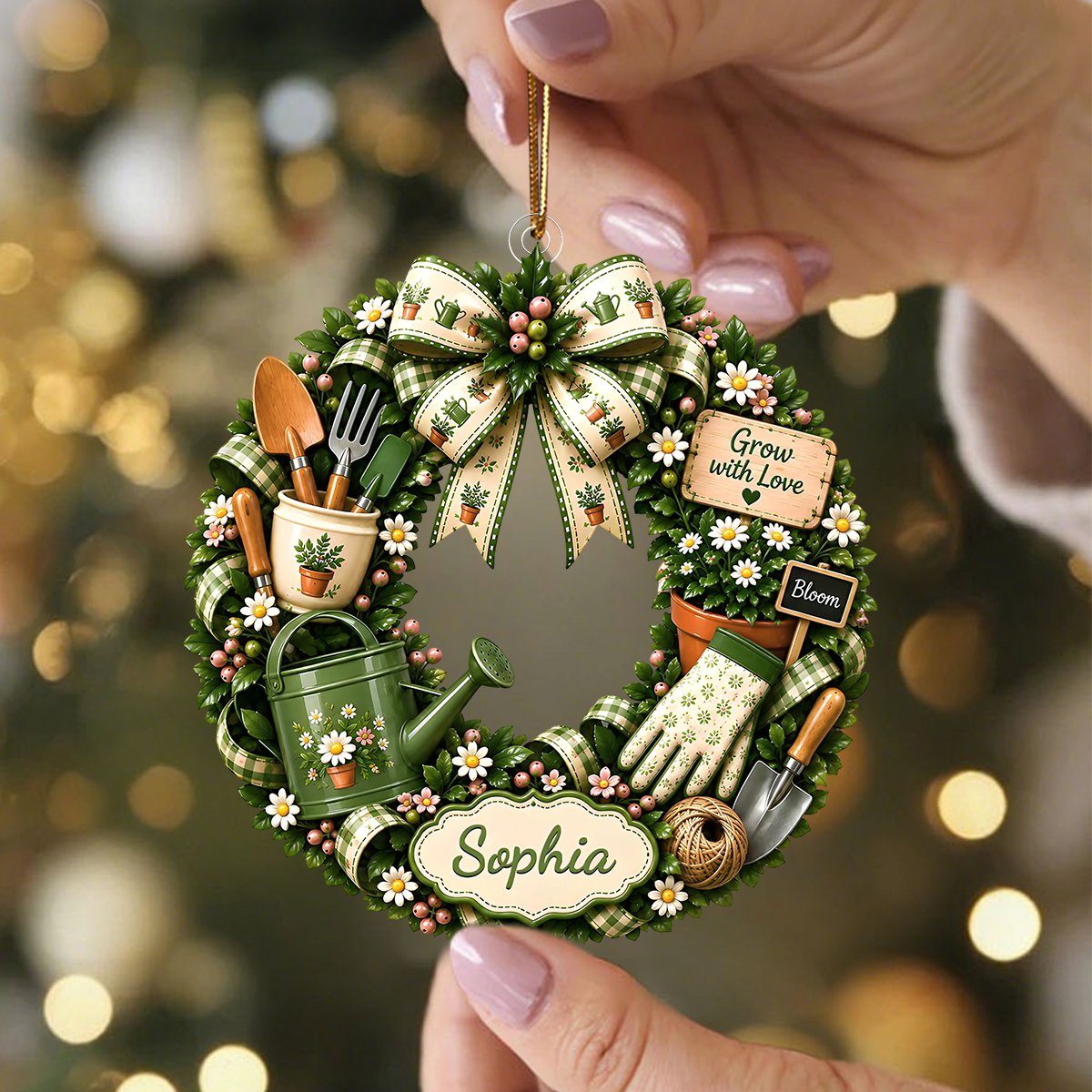 "Grow With Love" – Personalized Gardening Acrylic Hanging Ornament | Gift For Gardeners
