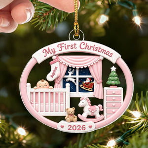 Personalized Baby's 1st Christmas 2026 Ornament – Light Pink & Blue Design | Newborn Keepsake For New Parents