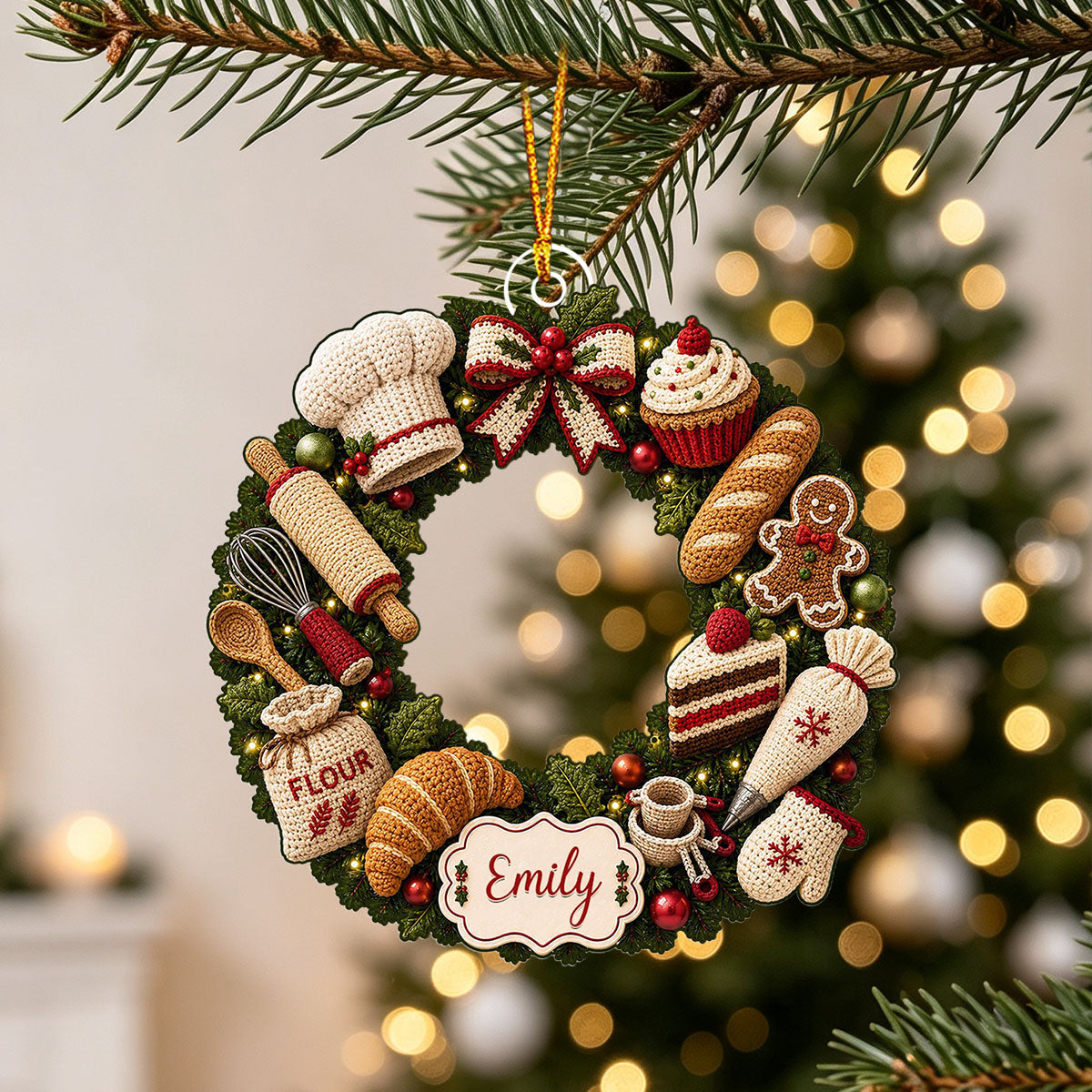 "Flour Baker Wreath" – Personalized Christmas Acrylic Hanging Ornament | Gift For Bakers & Moms