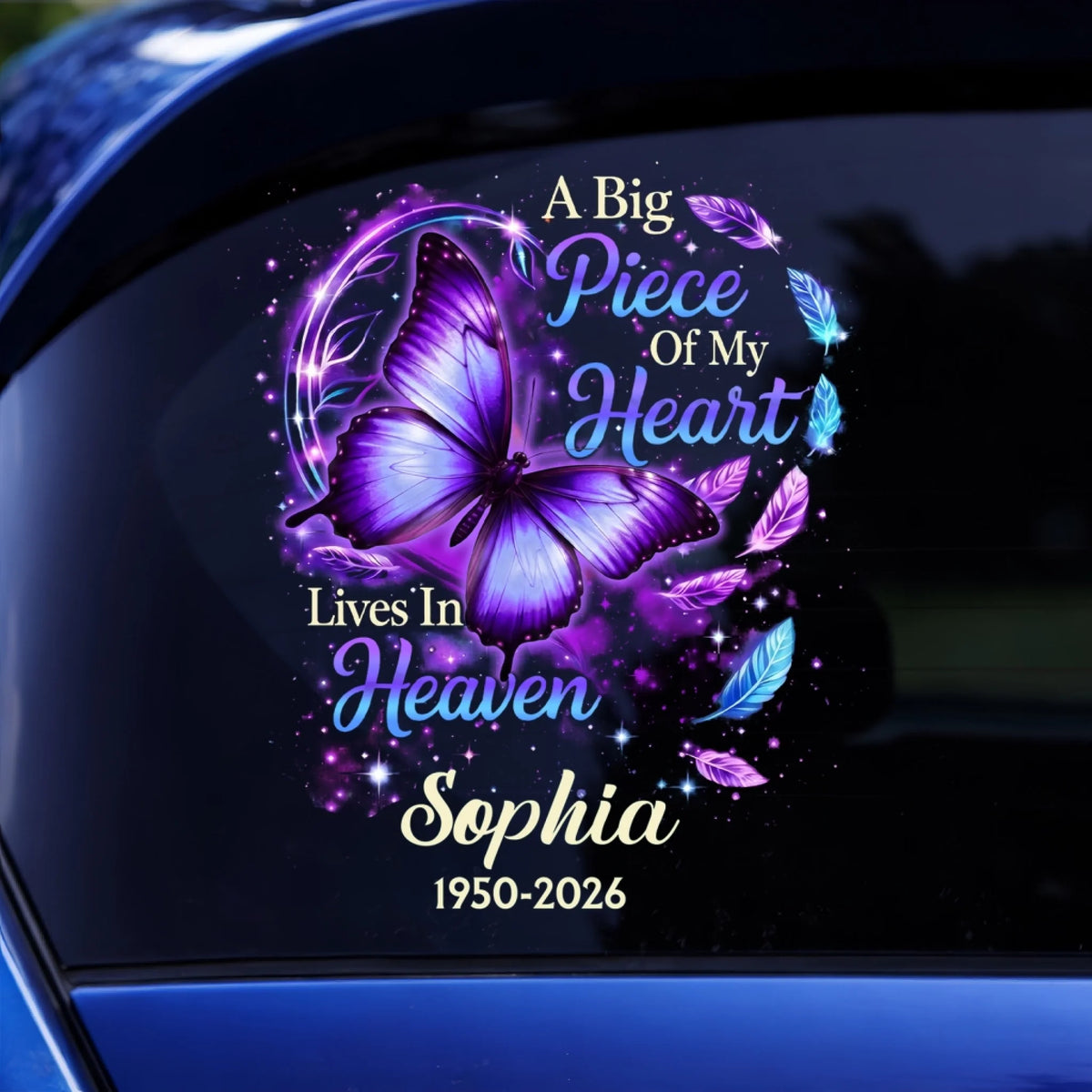"A Big Piece Of My Heart Lives In Heaven" – Butterfly Personalized Decal | Memorial Gift For Loss Of Loved One