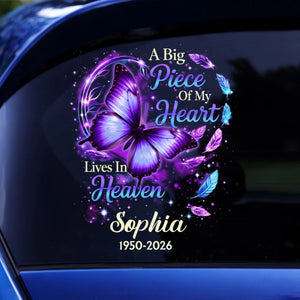 "A Big Piece Of My Heart Lives In Heaven" – Butterfly Personalized Decal | Memorial Gift For Loss Of Loved One