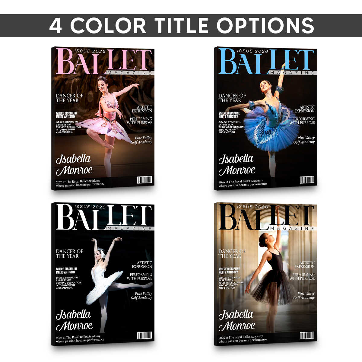Ballet Dancer Magazine Cover Canvas, Personalized Dance Gift For Ballet Dancers