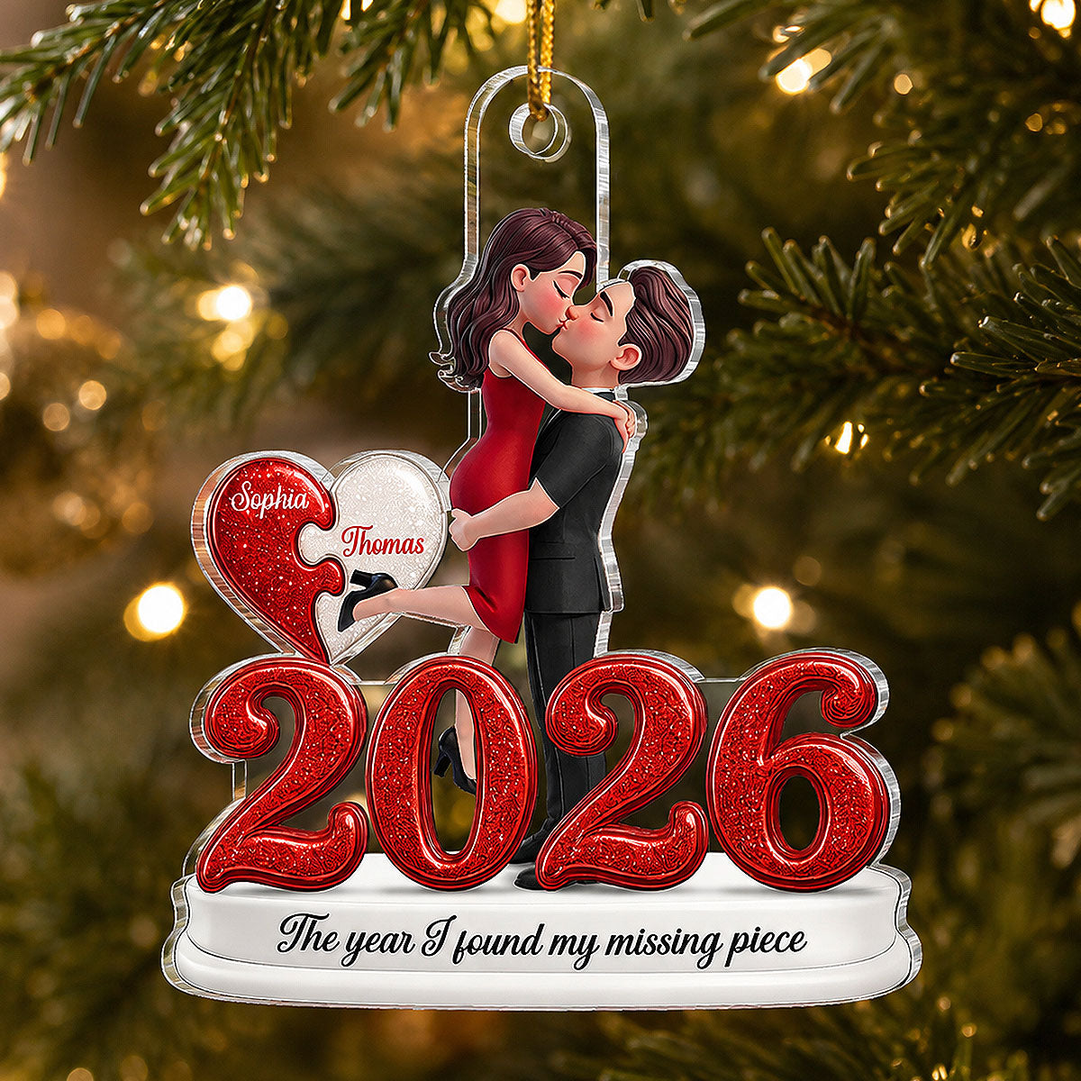 "The Year I Found My Missing Piece" – Personalized Acrylic Ornament | Christmas Keepsake For Couples