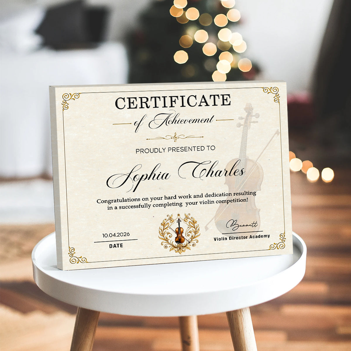 Personalized Violin Certificate Canvas – Custom Achievement Gift For Violin Lovers | Competition & Lesson Graduation Award