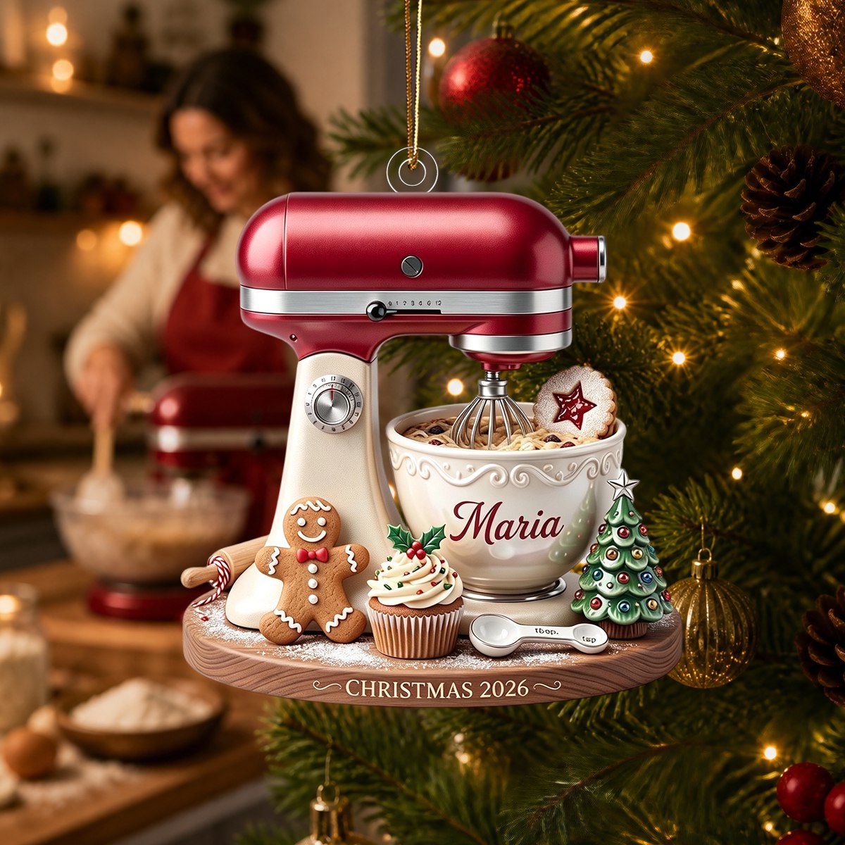 Personalized Stand Mixer Christmas Ornament, Custom Baker Gift, Acrylic Baking Decor