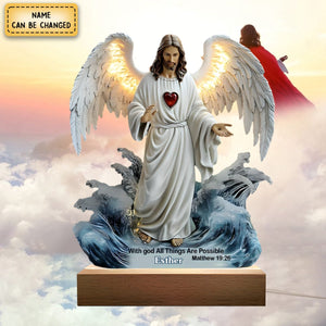 With God All Things Are Possible - Personalized Christian Shaped Plaque Light Base