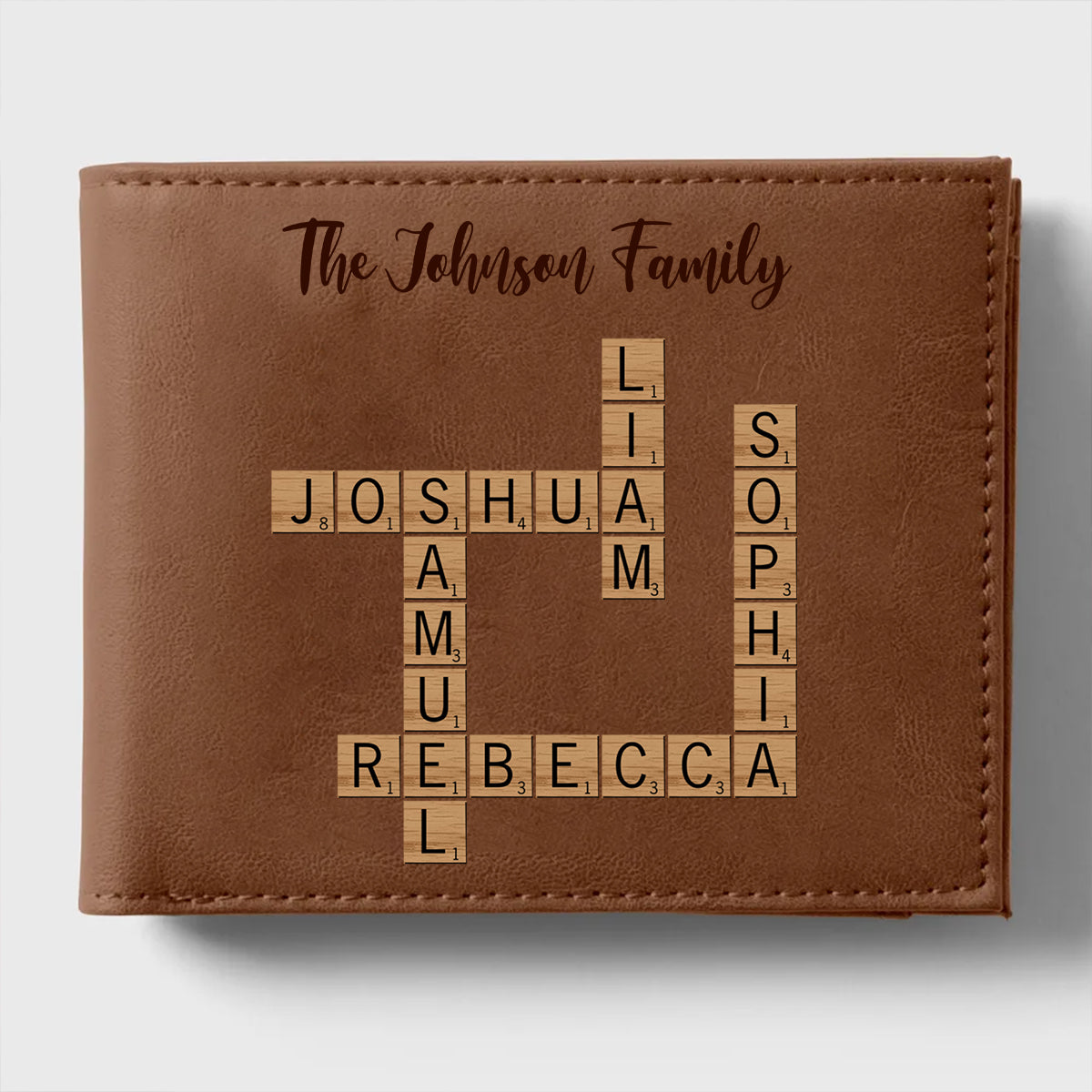 Personalized Family Crossword Genuine Premium Leather Card Wallet