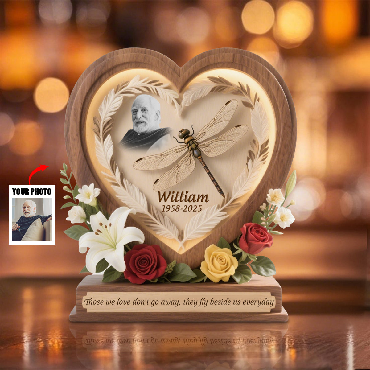 Those We Love Don't Go Away - Personalized Heart Dragonfly Memorial Acrylic Plaque