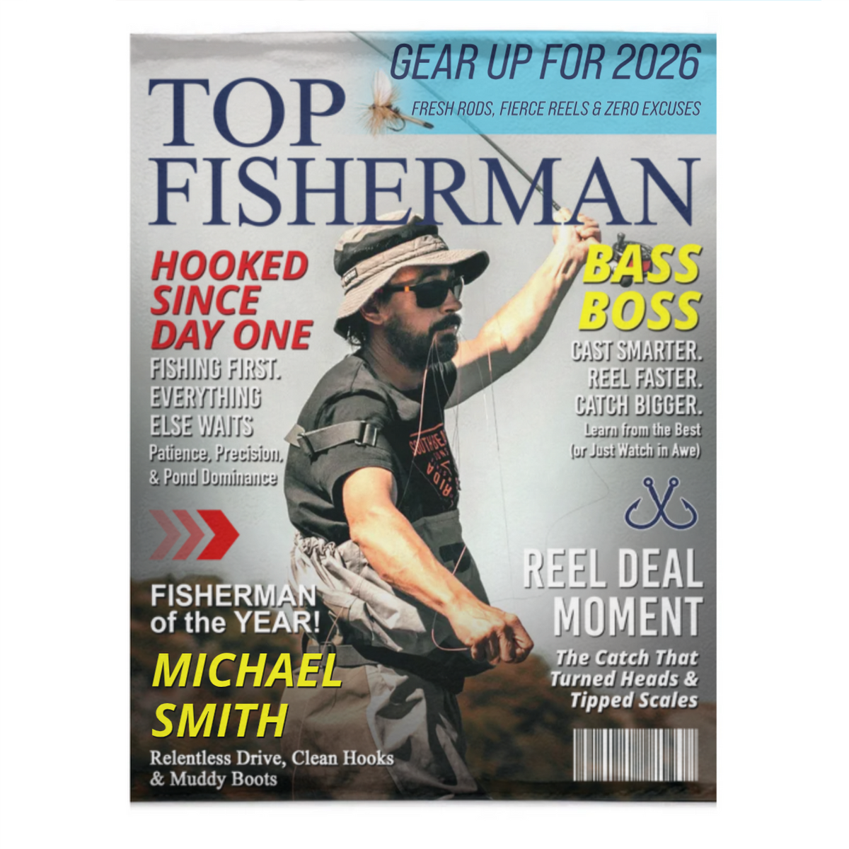 Personalized Fishing Magazine Cover Blanket Gifts for Men, Fly Fishing, Fishing Dad Gift