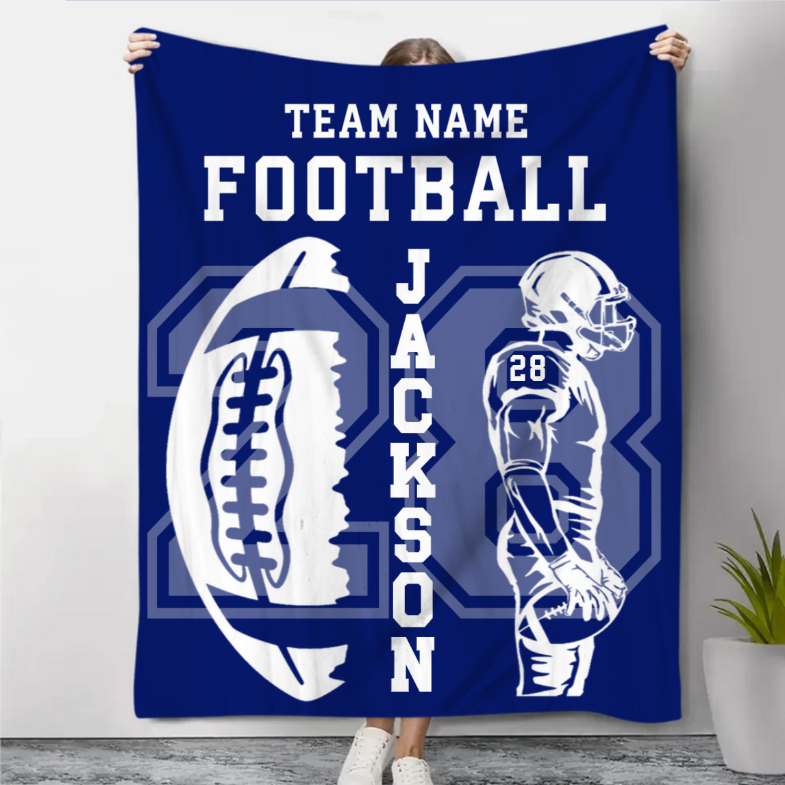 Personalized Football Team Flannel Blanket – Custom Player Name & Number Throw | Senior 2027 Keepsake